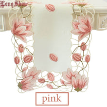Load image into Gallery viewer, 2019 Newest Design Luxury Wedding Party Decorative Pink Yellow Colour Handmade Satin Cutwork Embroidered Table Runner