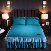 Load image into Gallery viewer, Korean Washed Silk Bedspread Bed Skirt Pillowcases 1/3pcs Girls Bed Sheet Solid Mattress Cover Wedding Princess Bedding Home