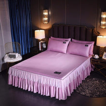 Load image into Gallery viewer, Korean Washed Silk Bedspread Bed Skirt Pillowcases 1/3pcs Girls Bed Sheet Solid Mattress Cover Wedding Princess Bedding Home