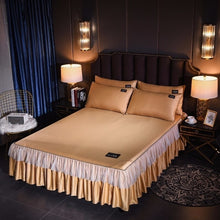 Load image into Gallery viewer, Korean Washed Silk Bedspread Bed Skirt Pillowcases 1/3pcs Girls Bed Sheet Solid Mattress Cover Wedding Princess Bedding Home