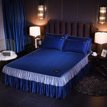 Load image into Gallery viewer, Korean Washed Silk Bedspread Bed Skirt Pillowcases 1/3pcs Girls Bed Sheet Solid Mattress Cover Wedding Princess Bedding Home