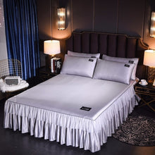 Load image into Gallery viewer, Korean Washed Silk Bedspread Bed Skirt Pillowcases 1/3pcs Girls Bed Sheet Solid Mattress Cover Wedding Princess Bedding Home