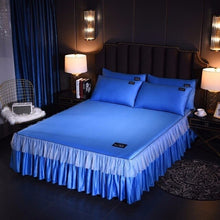 Load image into Gallery viewer, Korean Washed Silk Bedspread Bed Skirt Pillowcases 1/3pcs Girls Bed Sheet Solid Mattress Cover Wedding Princess Bedding Home