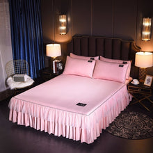Load image into Gallery viewer, Korean Washed Silk Bedspread Bed Skirt Pillowcases 1/3pcs Girls Bed Sheet Solid Mattress Cover Wedding Princess Bedding Home