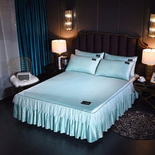 Load image into Gallery viewer, Korean Washed Silk Bedspread Bed Skirt Pillowcases 1/3pcs Girls Bed Sheet Solid Mattress Cover Wedding Princess Bedding Home