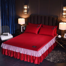 Load image into Gallery viewer, Korean Washed Silk Bedspread Bed Skirt Pillowcases 1/3pcs Girls Bed Sheet Solid Mattress Cover Wedding Princess Bedding Home