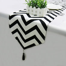 Load image into Gallery viewer, Black White Striped Table Runner with tassel  Romantic wedding decoration table decor home diy decoration Europe style textile