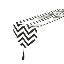 Load image into Gallery viewer, Black White Striped Table Runner with tassel  Romantic wedding decoration table decor home diy decoration Europe style textile