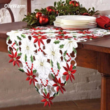Load image into Gallery viewer, OurWarm 38X176cm Embroidered Table Runner Cutwork Christmas Tablecloth Christmas Decoration for Home New Year Table Decoration