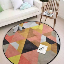 Load image into Gallery viewer, Round Spliced Carpets for Bedroom Soft Flannel Living Room Area Rug Aubusson Geometric Design Carpets Europe Colorful Round Rug