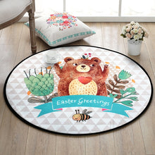 Load image into Gallery viewer, Cartoon Bear Round Carpet Hand Drawn animals Bee Bedroom Area Rug Non-Slip Floor Mats Kid's Living Room Crawling Play Mat circle