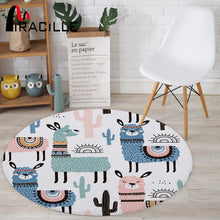 Load image into Gallery viewer, Miracille Cartoon Style Alpaca Pattern Round Carpet Non-Slip Bath Mat Soft Fluffy Coral Velvet Area Rug for Living Room Decor