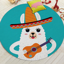 Load image into Gallery viewer, Miracille Cartoon Style Alpaca Pattern Round Carpet Non-Slip Bath Mat Soft Fluffy Coral Velvet Area Rug for Living Room Decor