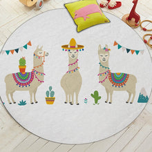 Load image into Gallery viewer, Miracille Cartoon Style Alpaca Pattern Round Carpet Non-Slip Bath Mat Soft Fluffy Coral Velvet Area Rug for Living Room Decor