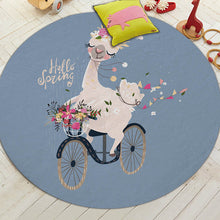 Load image into Gallery viewer, Miracille Cartoon Style Alpaca Pattern Round Carpet Non-Slip Bath Mat Soft Fluffy Coral Velvet Area Rug for Living Room Decor