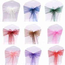 Load image into Gallery viewer, 25pcs Organza Chair Sash Bow For Wedding Party Cover Banquet Baby Shower Xmas Decoration Sheer Organza Fabric Supply 18cmx275cm